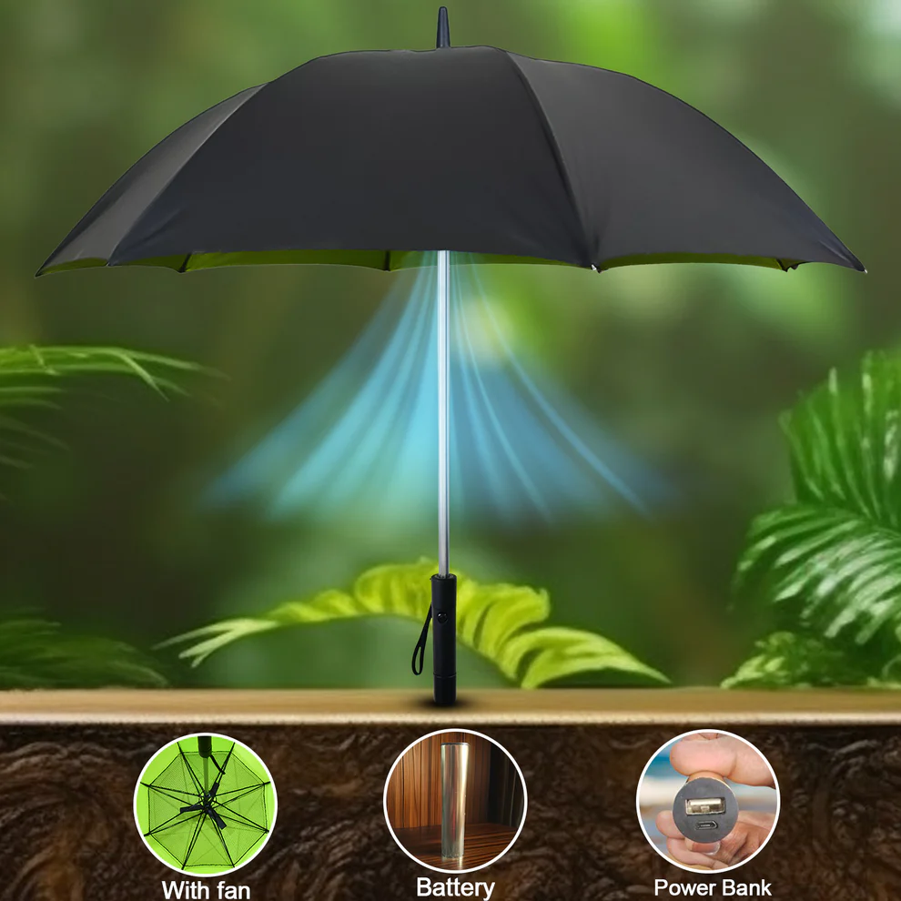 sun umbrella with inside fan & power bank umbrellas for summer (1 pc)