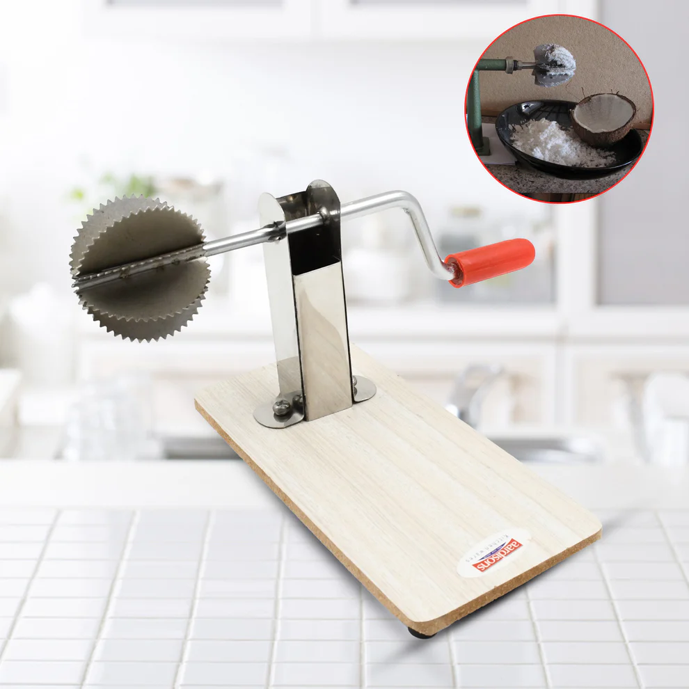 stainless steel coconut scraper with wooden base (1 pc)