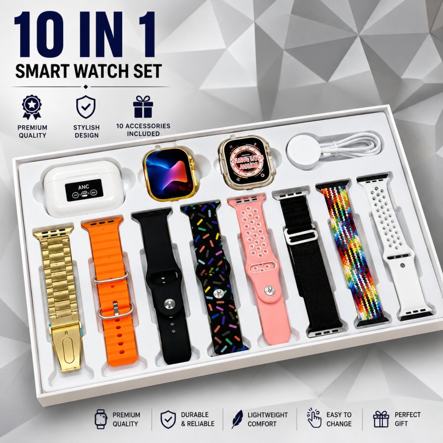 10 in 1 set ultra 2 smart watch + earphones with seven straps