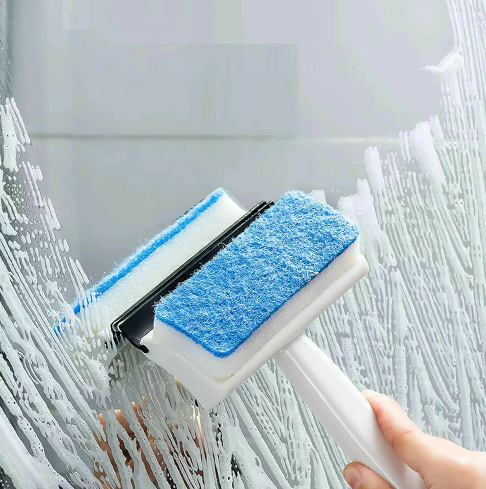 2 in 1 glass wiper & brush – double sided cleaner for mirrors, tiles & windows